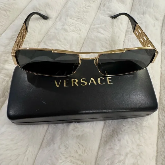 Versace Gold Frame Rectangular Sunglasses - Picture 6 of 11